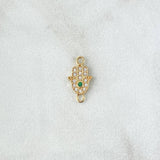 Herraje Mano Hamsa 0.55gr / 1.4cm / Circones Blancos Y Verde Oro Amarillo 18K