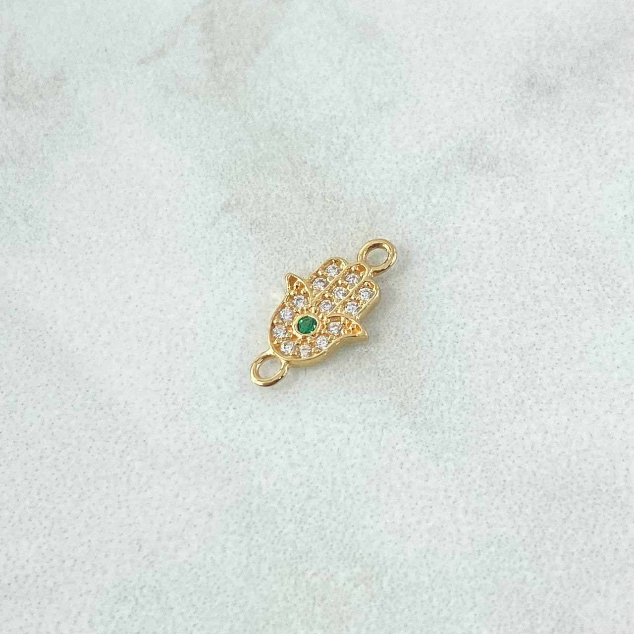 Herraje Mano Hamsa 0.45gr / 1.4cm / Circones Blancos Y Verde Oro Amarillo 18K *