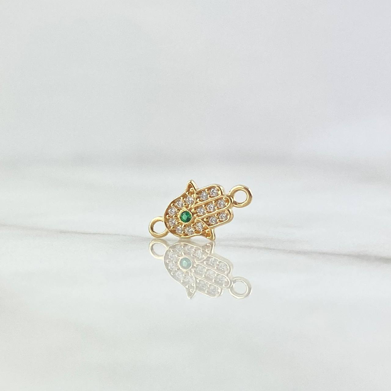 Herraje Mano Hamsa 0.55gr / 1.4cm / Circones Blancos Y Verde Oro Amarillo 18K
