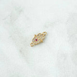 Herraje Mano Hamsa 0.45gr / 1.4cm / Circones Blancos Y Fucsia Oro Amarillo 18K