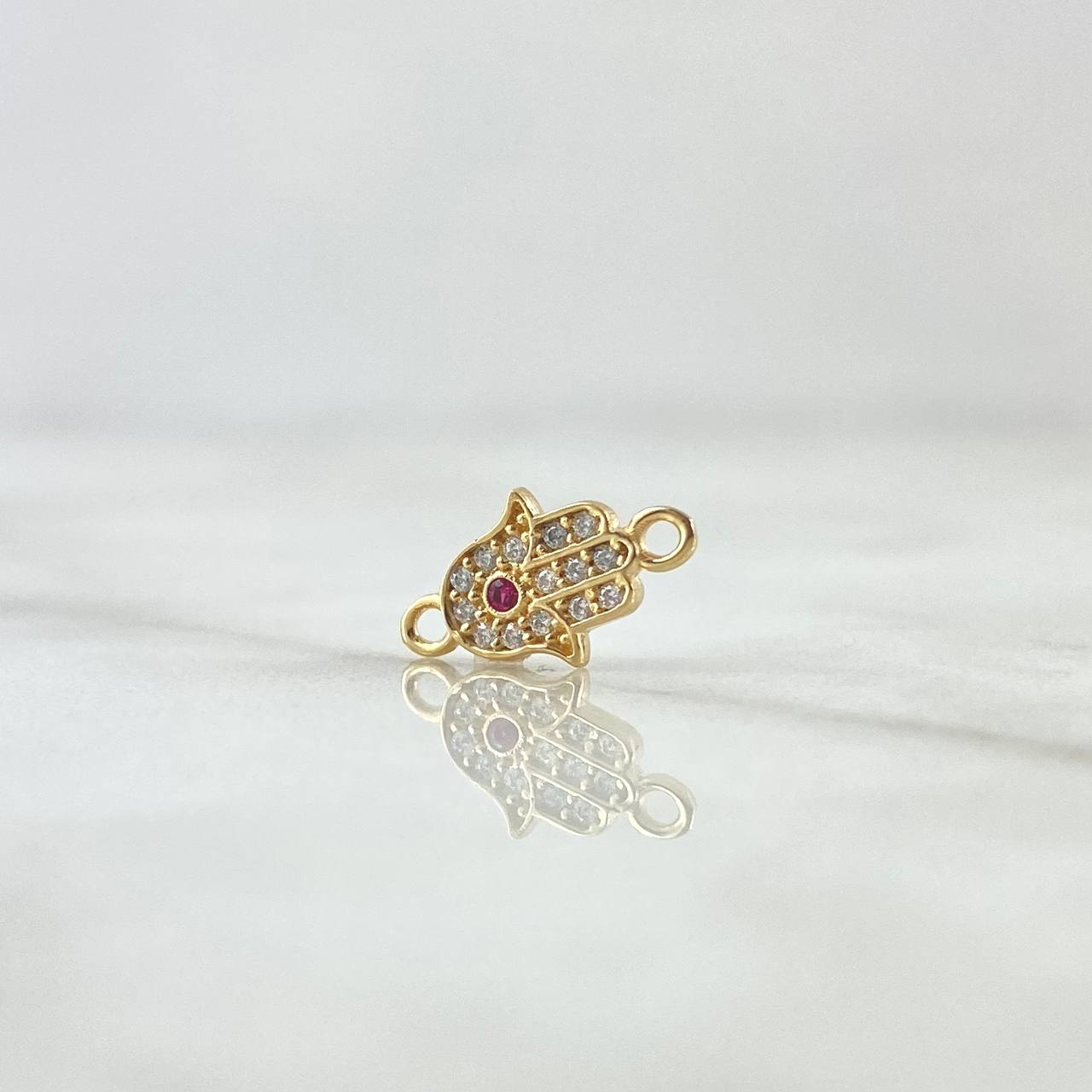 Herraje Mano Hamsa 0.65gr / 1.4cm / Circones Blancos Y Fucsia Oro Amarillo 18K
