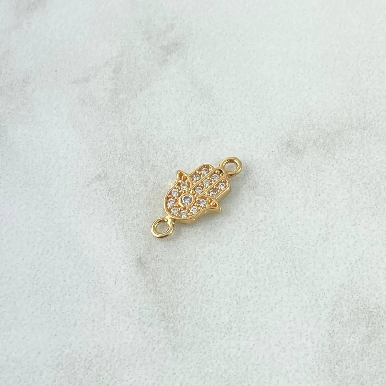 Herraje Mano Hamsa 0.6gr / 1.4cm / Circones Blancos Oro Amarillo 18K