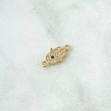 Herraje Mano Hamsa 0.55gr / 1.4cm / Circones Blancos Y Azúl Oro Amarillo 18K *