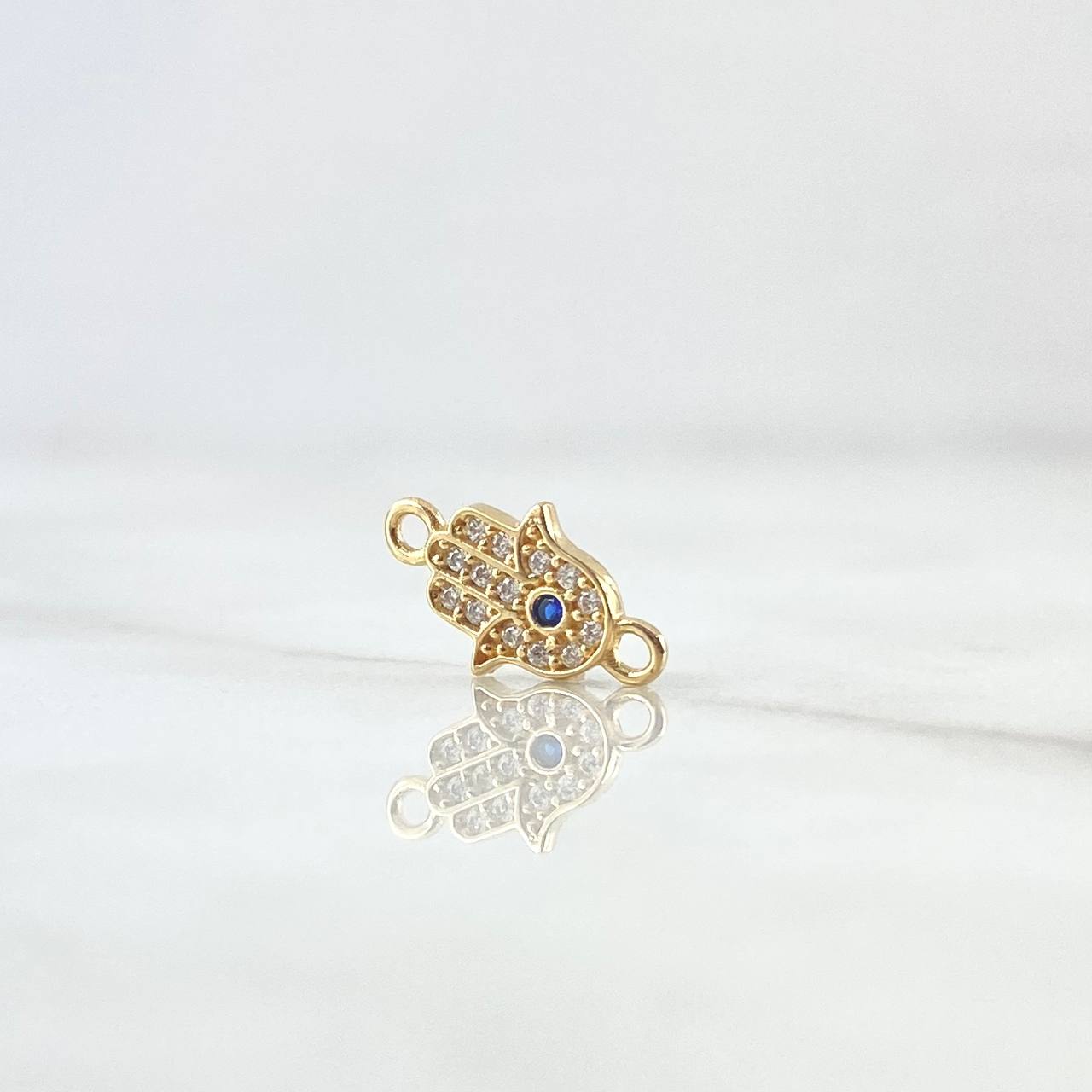 Herraje Mano Hamsa 0.55gr / 1.4cm / Circones Blancos Y Azúl Oro Amarillo 18K *
