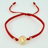 Pulsera Roja San Benito 3mm-4mm 4 Und Bolas Diamantadas Oro Amarillo 18K (A.C)