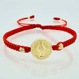 Pulsera Roja Virgen Milagrosa 3mm-4mm 4 Und Bolas Diamantad Oro Amarillo 18K (A.C)