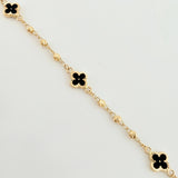 Pulso Militar Treboles Flores Negras 3.35gr / 19cm / 8.2mm Oro Amarillo Nac.Esp. 18K
