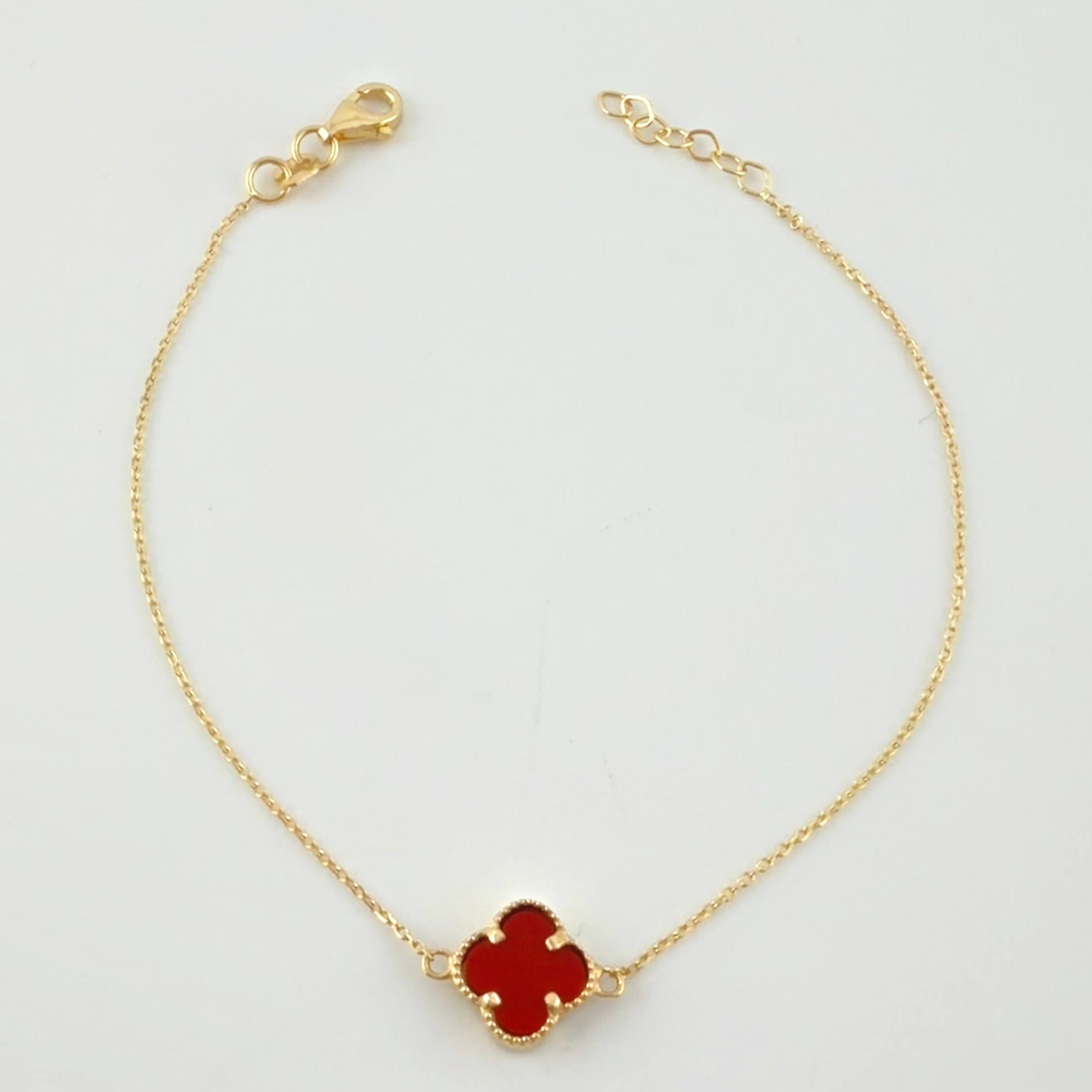 Pulso Aro seguido Trebol Cuarzo Rojo 1.75gr / 18cm-19.5cm / 9.6mm Oro Amarillo Nac.Esp. 18K