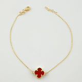 Pulso Aro seguido Trebol Cuarzo Rojo 1.75gr / 18cm-19.5cm / 9.6mm Oro Amarillo Nac.Esp. 18K