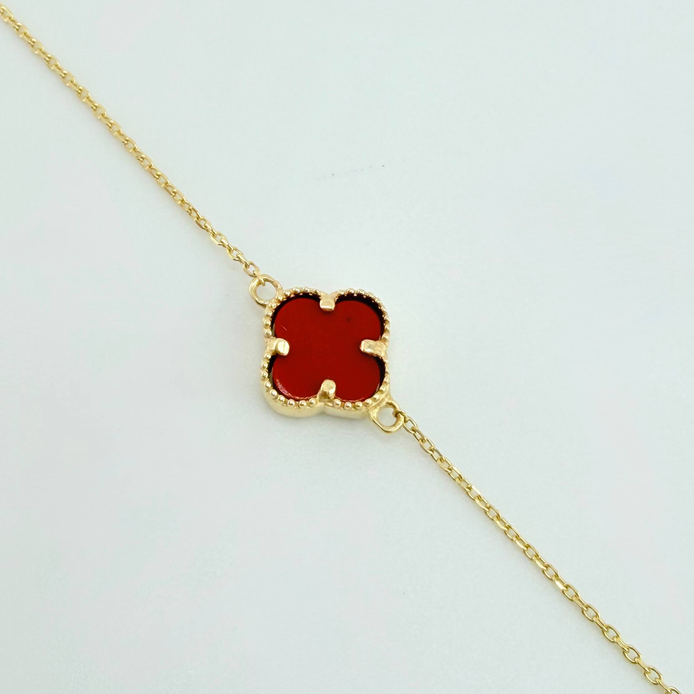 Pulso Aro seguido Trebol Cuarzo Rojo 1.75gr / 18cm-19.5cm / 9.6mm Oro Amarillo Nac.Esp. 18K