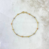 Pulso Tipo Militar 1.75gr / 19.2cm / 3mm Bolas Diamantadas Tres Oros 18K $