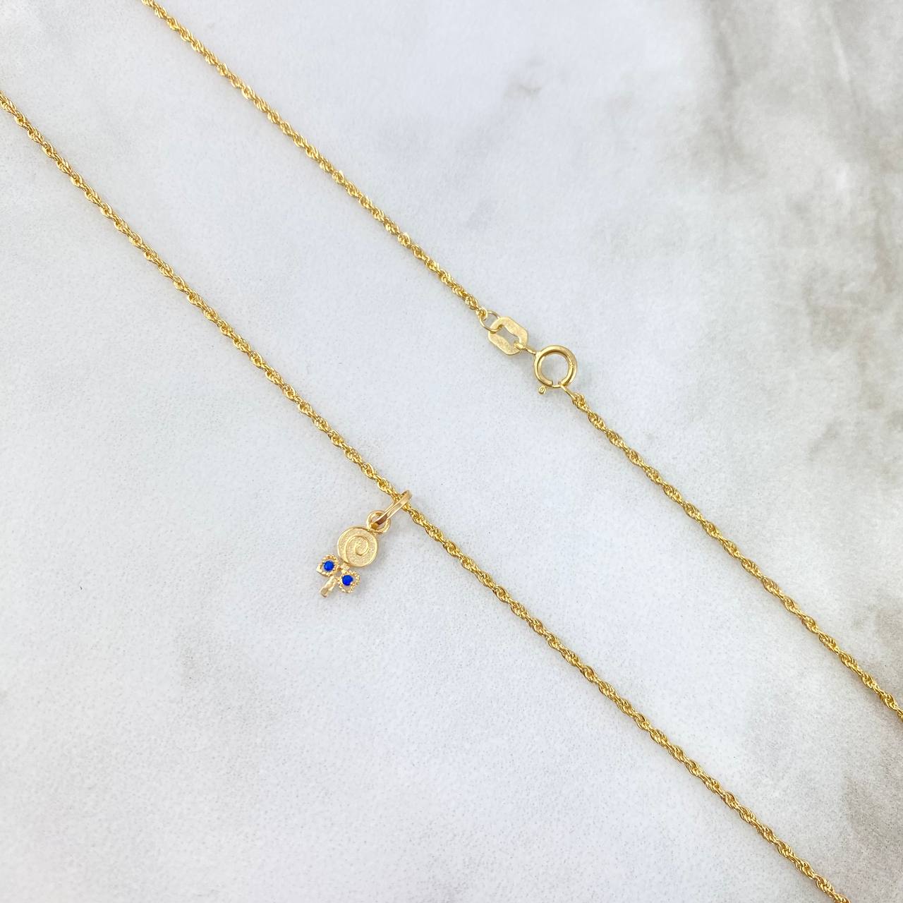 Cadena Lazo 0.9gr / 45cm + Dije Paleta 0.25gr / 1.4cm Circones Azul Oro Amarillo (Oferta)