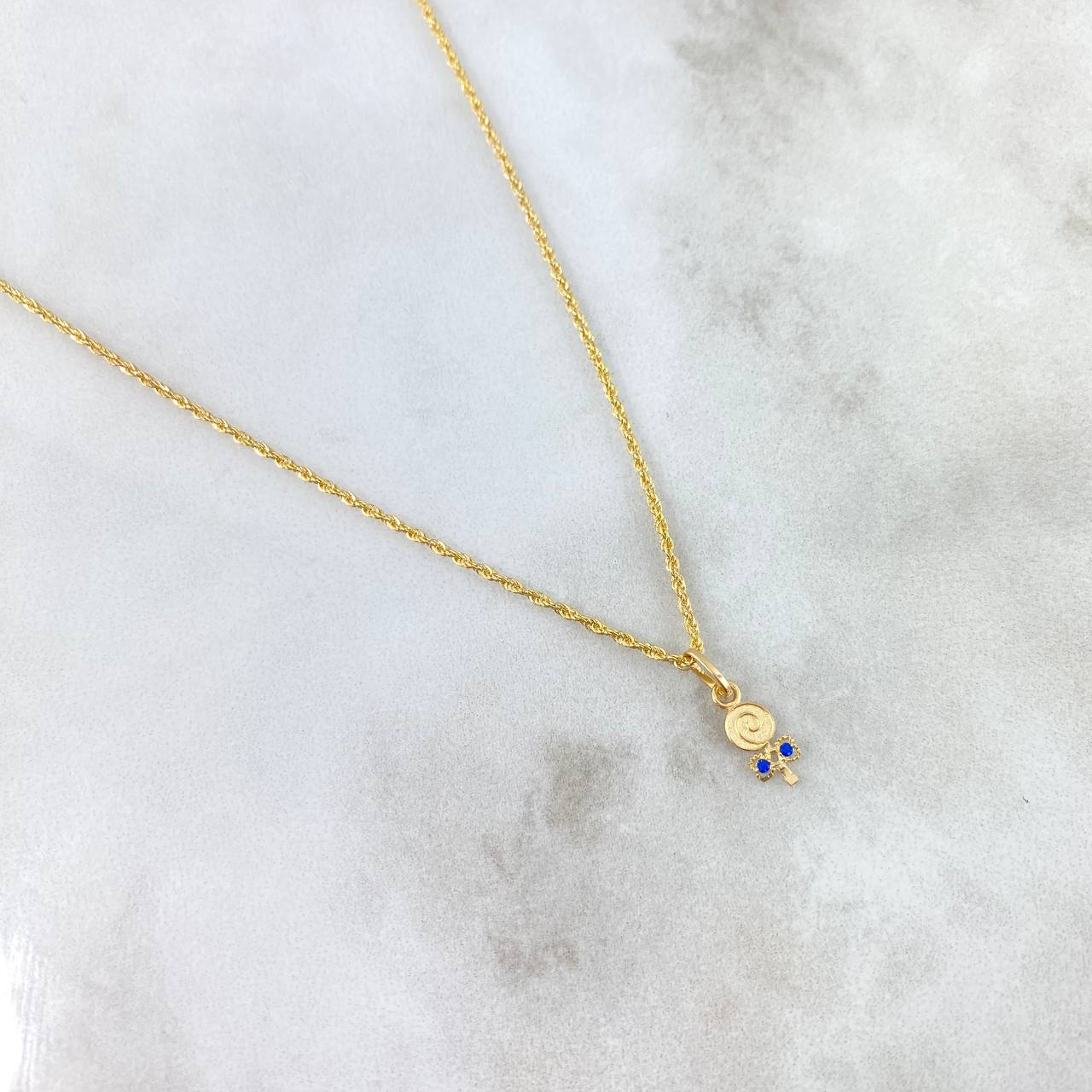 Cadena Lazo 0.9gr / 45cm + Dije Paleta 0.25gr / 1.4cm Circones Azul Oro Amarillo (Oferta)