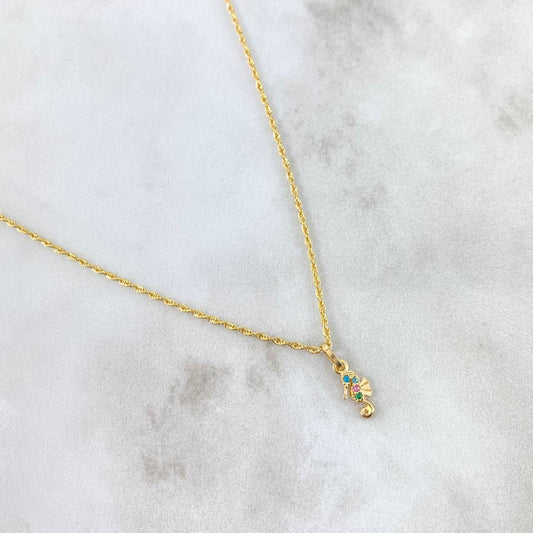 Cadena Lazo 0.95gr / 50cm + Dije Caballito De Mar 0.3gr / 1.3cm Circones Colores Oro Amarillo (Oferta)