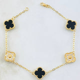 Pulso Trebol Onix Negro Diamantado 10gr / 20cm / Oro Amarillo Nac.Esp. 18K ©