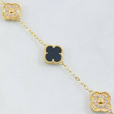 Pulso Trebol Onix Negro Diamantado 10gr / 20cm / Oro Amarillo Nac.Esp. 18K ©
