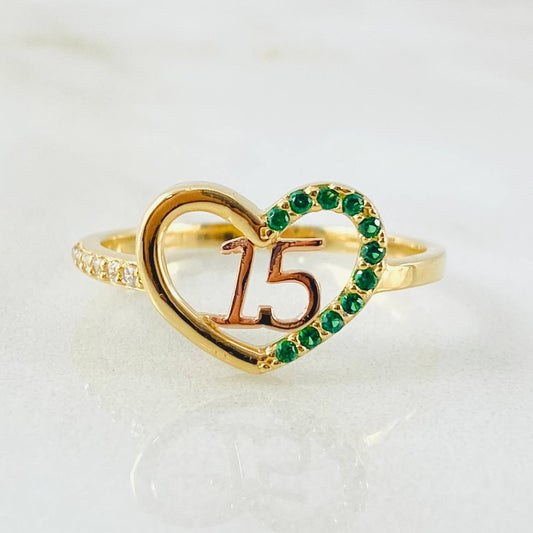 Anillo Quinces Corazón 2.95gr / T9 1/4 / Dos Oros Amarillo Rosa 18K