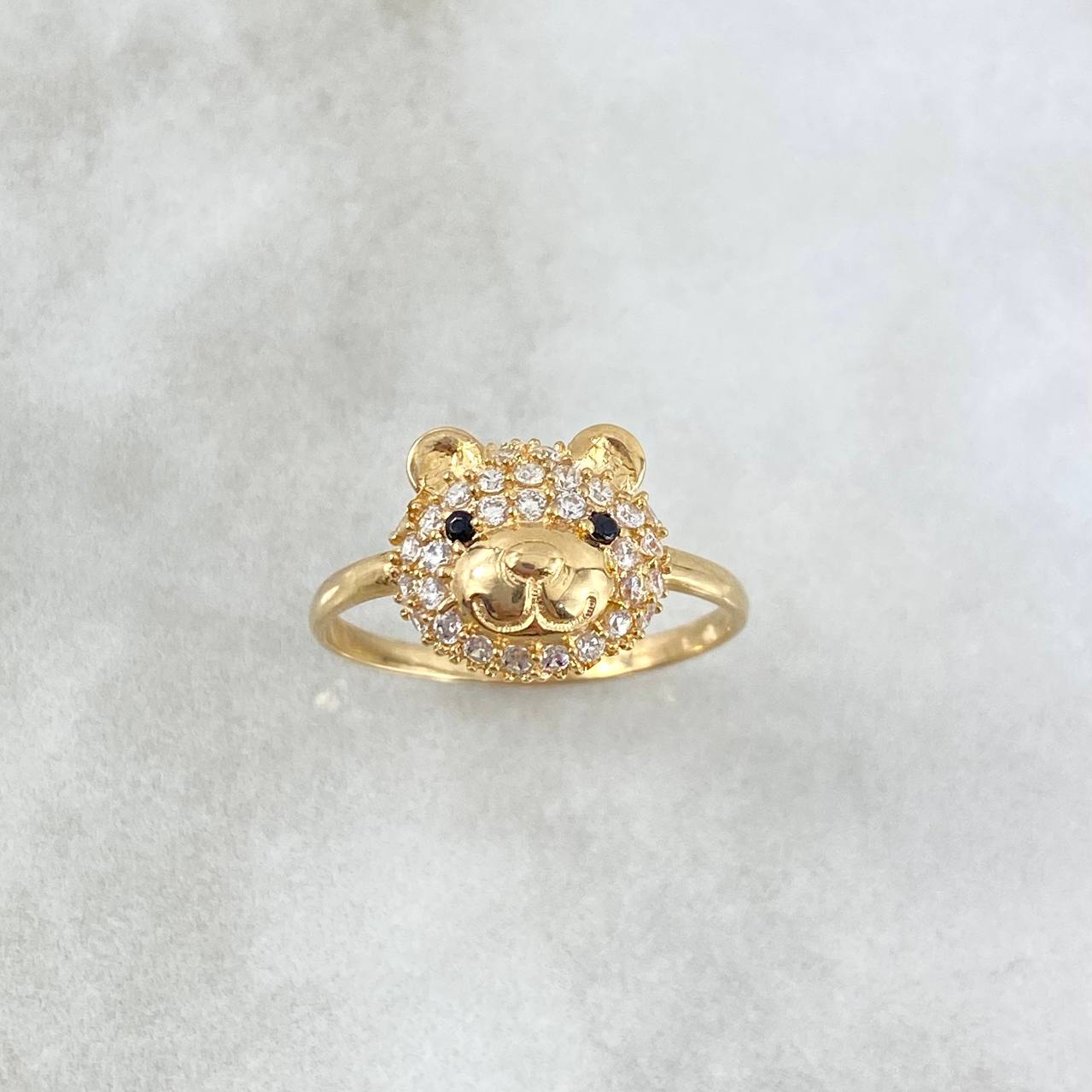 Anillo Cabeza de Oso 2.45gr / T6 1/4 / Circones Blancos-Negros Oro Amarillo