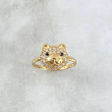 Anillo Cabeza de Oso 2.45gr / T6 1/4 / Circones Blancos-Negros Oro Amarillo