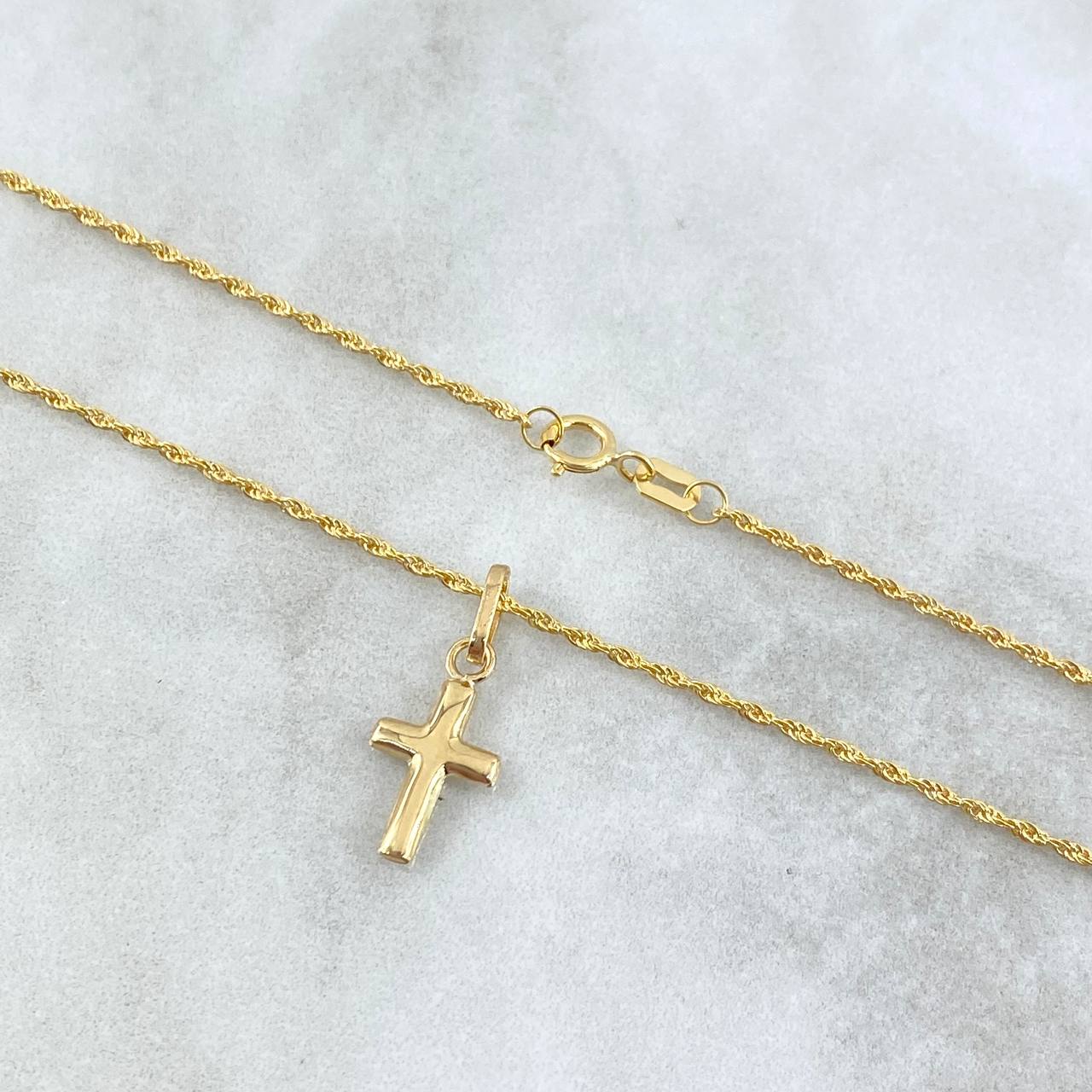 Cadena Lazo 1.15gr / 60cm + Dije Cruz 0.45gr / 2cm Oro Amarillo (Oferta)