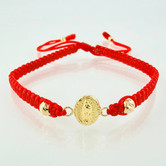 Pulsera Roja Virgen Guadalupe 3mm-4mm 4 Und Bolas Diamantada Oro Amarillo 18K (A.C)