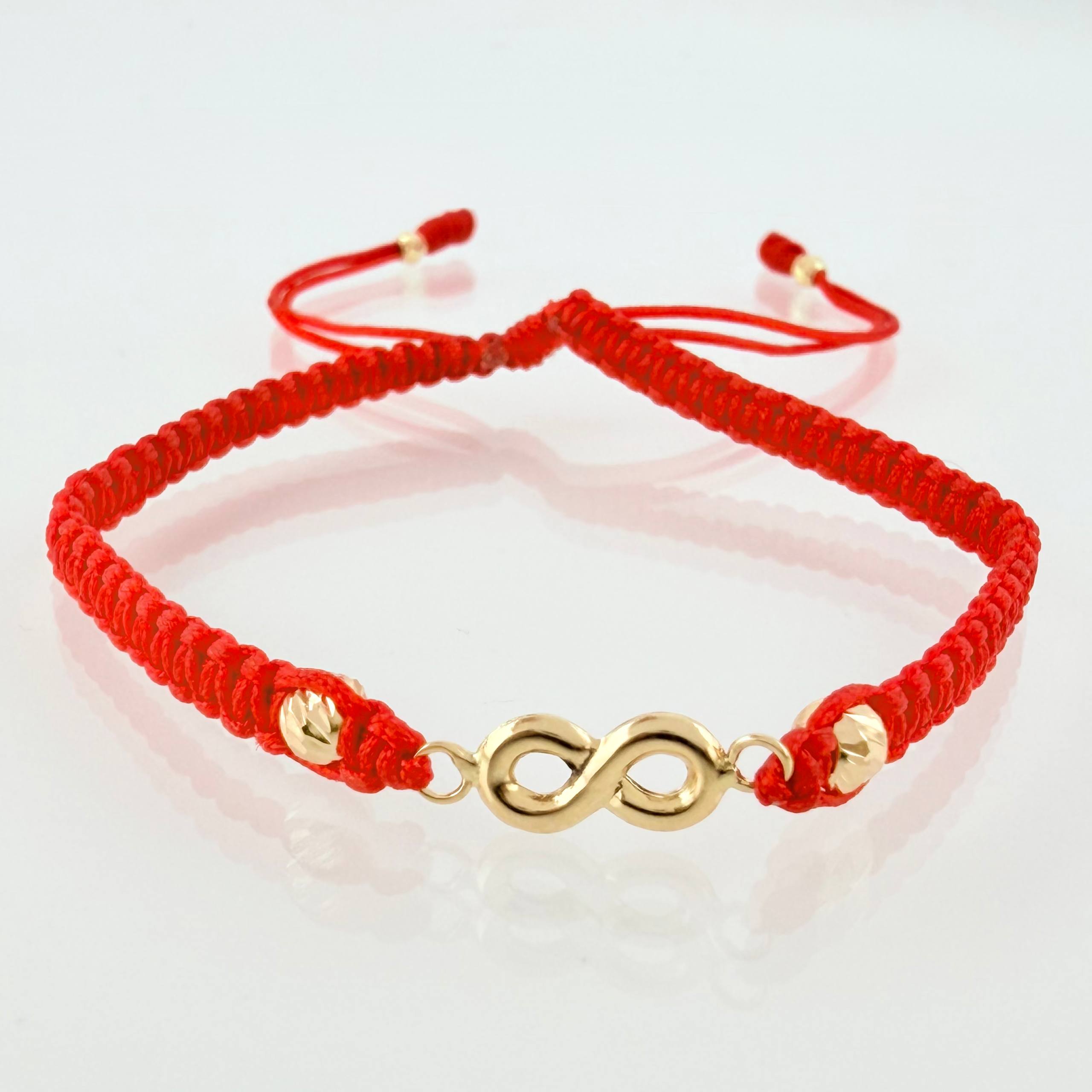 Pulsera Roja Infinito 3mm-4mm 4 Und Bolas Diamantada Oro Amarillo 18K (A.C)