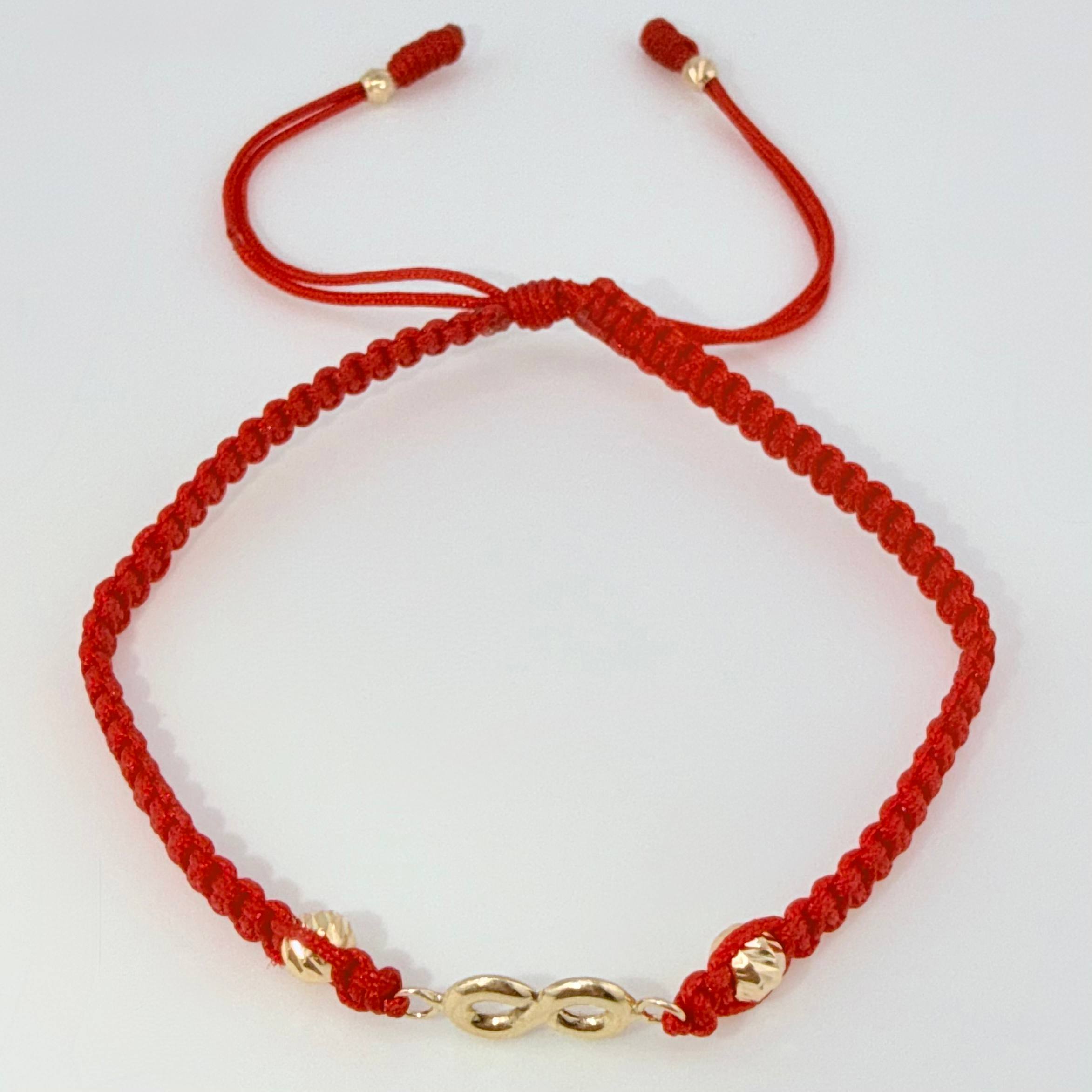 Pulsera Roja Infinito 3mm-4mm 4 Und Bolas Diamantada Oro Amarillo 18K (A.C)