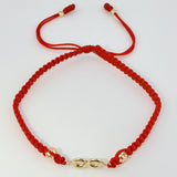 Pulsera Roja Infinito 3mm-4mm 4 Und Bolas Diamantada Oro Amarillo 18K (A.C)