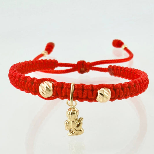 Pulsera Roja Angel 3mm-4mm 4 Und Bolas Diamantada Oro Amarillo 18K (A.C)