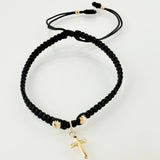 Pulsera Negra Cruz 3mm-4mm 4 Und Bolas Diamantadas Oro Amarillo 18K (A.C)