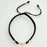 Pulsera Negra Corazon 3mm-4mm 4 Und Bolas Diamantada Oro Amarillo 18K (A.C)