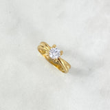 Anillo Solitario Garras Cruzadas 2.8gr / T7 / Circon Blanco Blancos Oro Amarillo