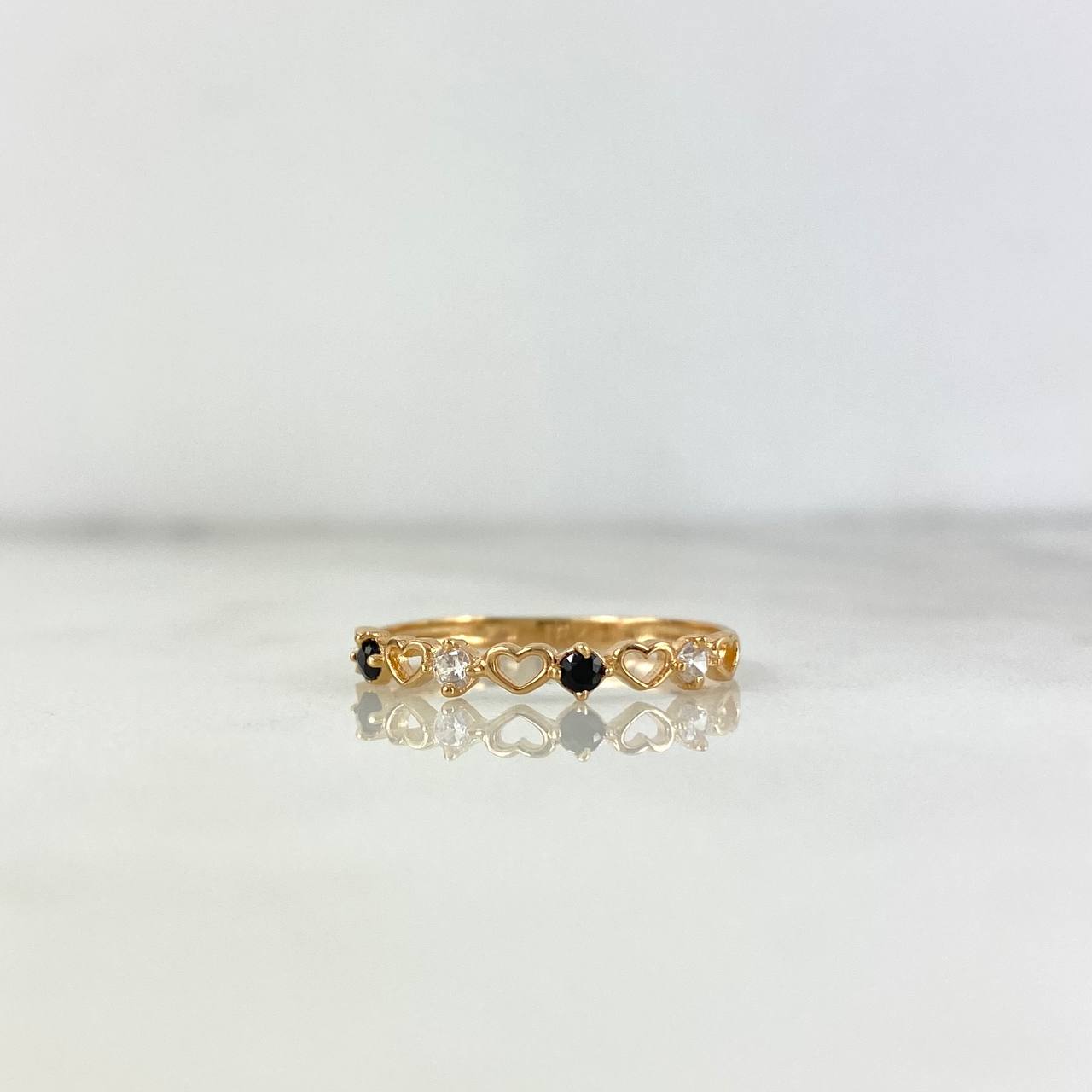 Anillo Corazones 1.05gr / T6 3/4 / Circones Blancos Negros Oro Amarillo