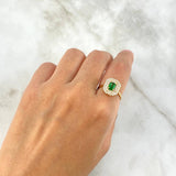 Anillo Solitario Halo Tupido 3.9gr / T7 1/4 / Circones Blancos Verde Oro Amarillo 18K ©