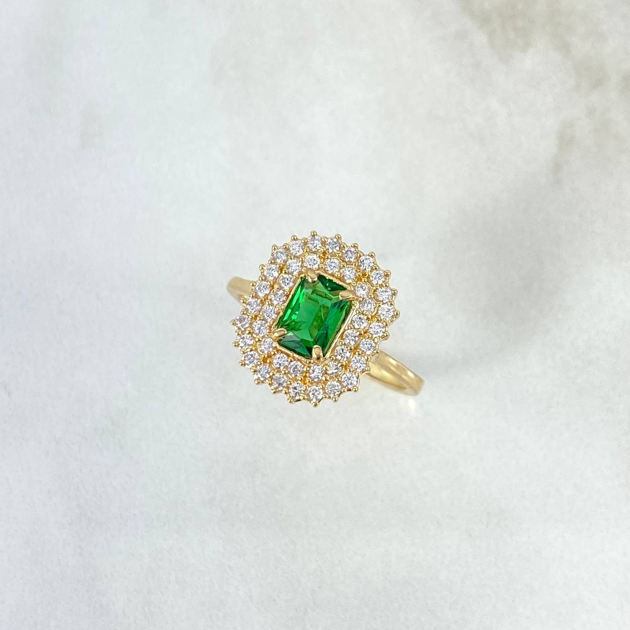 Anillo Solitario Halo Tupido 3.8gr / T5 3/4 / Circones Blancos Verde Oro Amarillo 18K