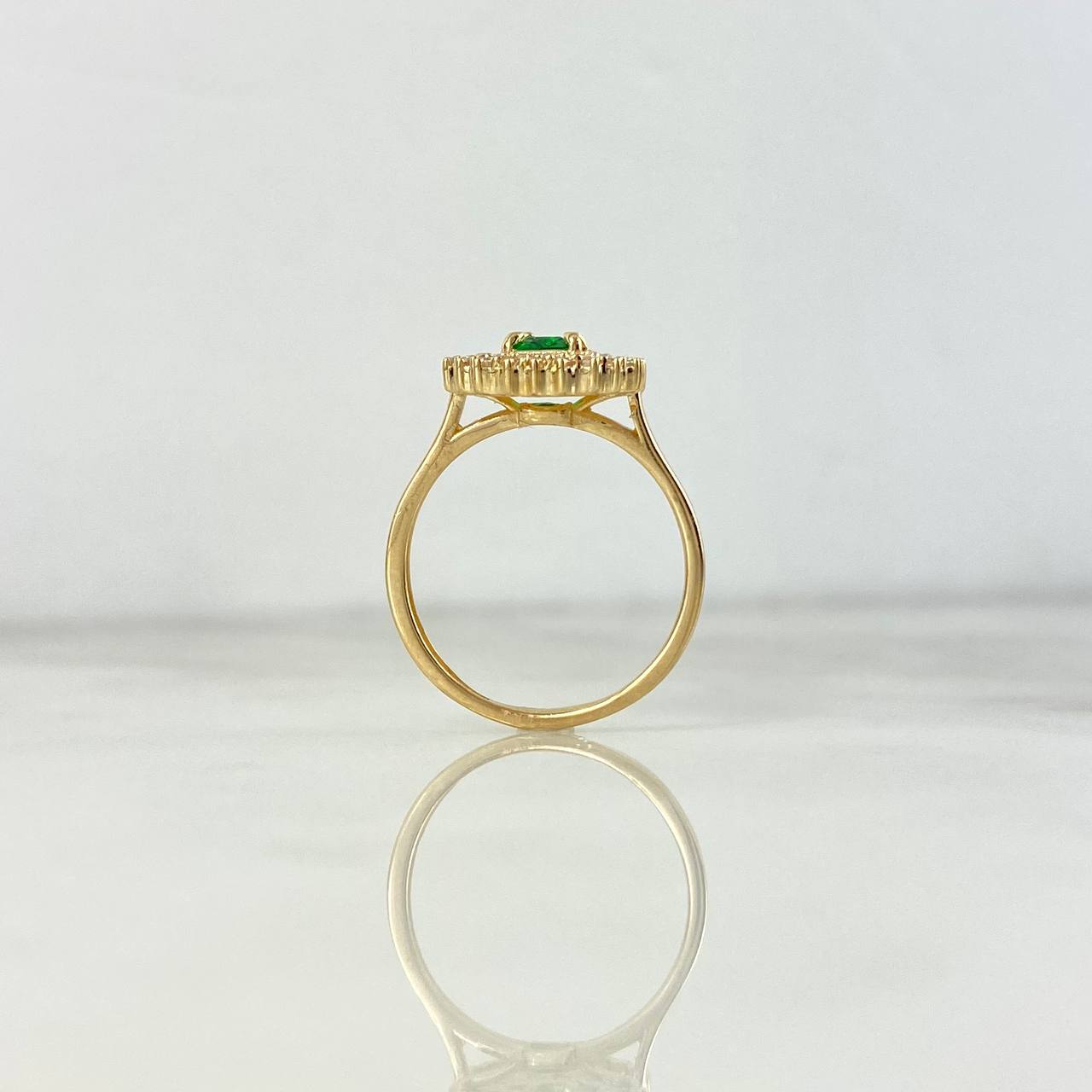 Anillo Solitario Halo Tupido 3.9gr / T7 1/4 / Circones Blancos Verde Oro Amarillo 18K ©