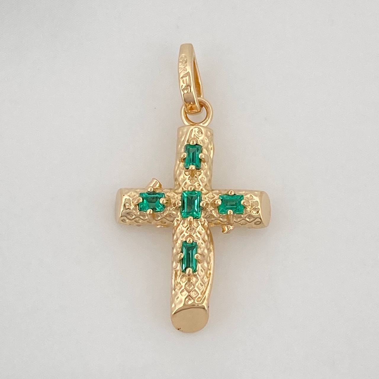 Dije Cruz Tronco Esmeraldas 26Pts 1.75 g / 2.7 cm Oro Amarillo 18K