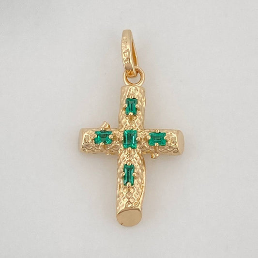 Dije Cruz Tronco Esmeraldas 14Pts 1.3 g / 2.3 cm Oro Amarillo 18K