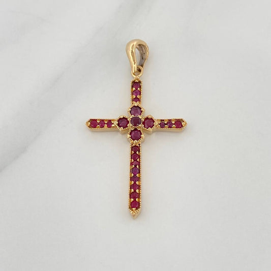 Dije Cruz Rubies 74Pts 2.3 g / 3.6 cm Oro Amarillo 18K
