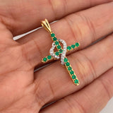 Dije Cruz Corazon Esmeraldas 1,20Qts Diamantes 50Pts 3 g / 3.5 cm Dos Oros Amarillo Blanco 18K