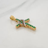 Dije Cruz Corazon Esmeraldas 1,20Qts Diamantes 50Pts 3 g / 3.5 cm Dos Oros Amarillo Blanco 18K