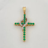 Dije Cruz Corazon Esmeraldas 1,20Qts Diamantes 50Pts 3 g / 3.5 cm Dos Oros Amarillo Blanco 18K