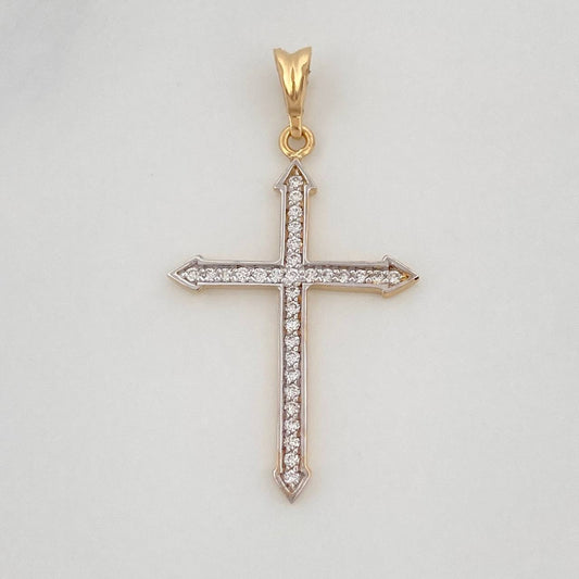 Dije Cruz Tupida Diamantes 19Pts 1.15 g / 3.3 cm Dos Oros Amarillo Blanco 18K