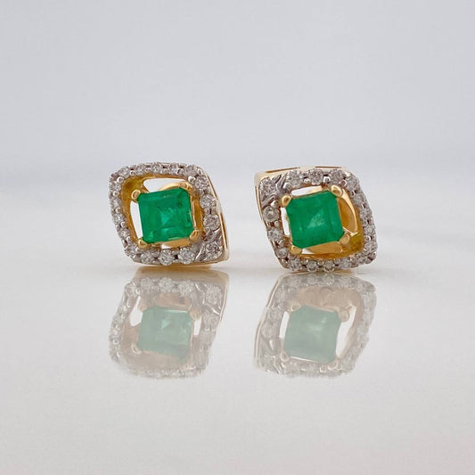Topos Rombos Esmeraldas 57Pts Diamantes 18Pts 3.1 g / 9 mm  Dos Oros Amarillo Blanco 18K