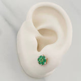 Topos Flor 14 Esmeraldas 62Pts 12 Diamantes 07Pts 2.2 g / 7.5 mm  Dos Oros Amarillo Blanco 18K