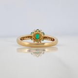 Anillo Flor Esmeraldas 80Pts Diamantes 118Qts 2.95 g / T7 Dos Oros Amarillo Blanco  18K