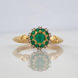 Anillo Flor Esmeraldas 28Pts Diamantes 05Pts 3.05 g / T6 Dos Oros Amarillo Blanco  18K