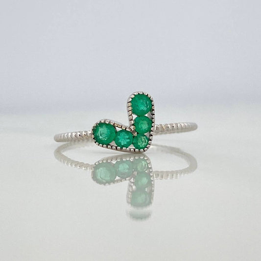 Anillo Corazon Esmeraldas 23Pts 1.15 g / T6 3/4 Oro Blanco 18K