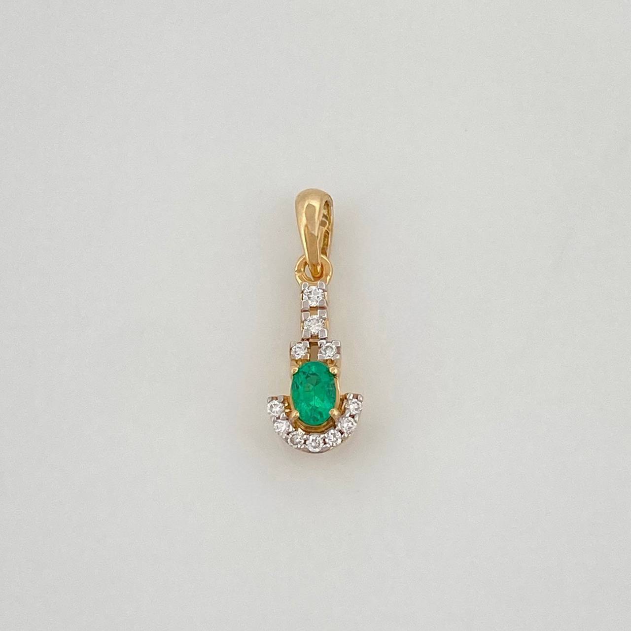 Dije Llave Esmeralda 11Pts Diamantes 07Pts 0.8 g / 1.7 cm  Dos Oros Amarillo Blanco 18K