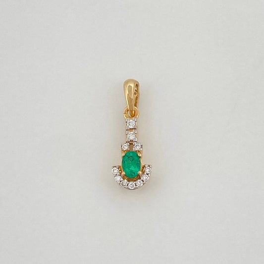 Dije Llave Esmeralda 11Pts Diamantes 07Pts 0.8 g / 1.7 cm  Dos Oros Amarillo Blanco 18K